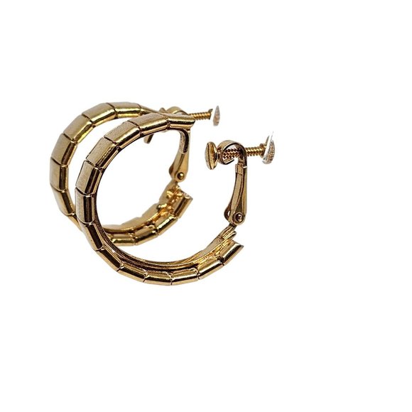 Vintage signed Napier Screw‎ Back Earrings Gold Tone Hoop Mid Century Modern - Picture 10 of 16